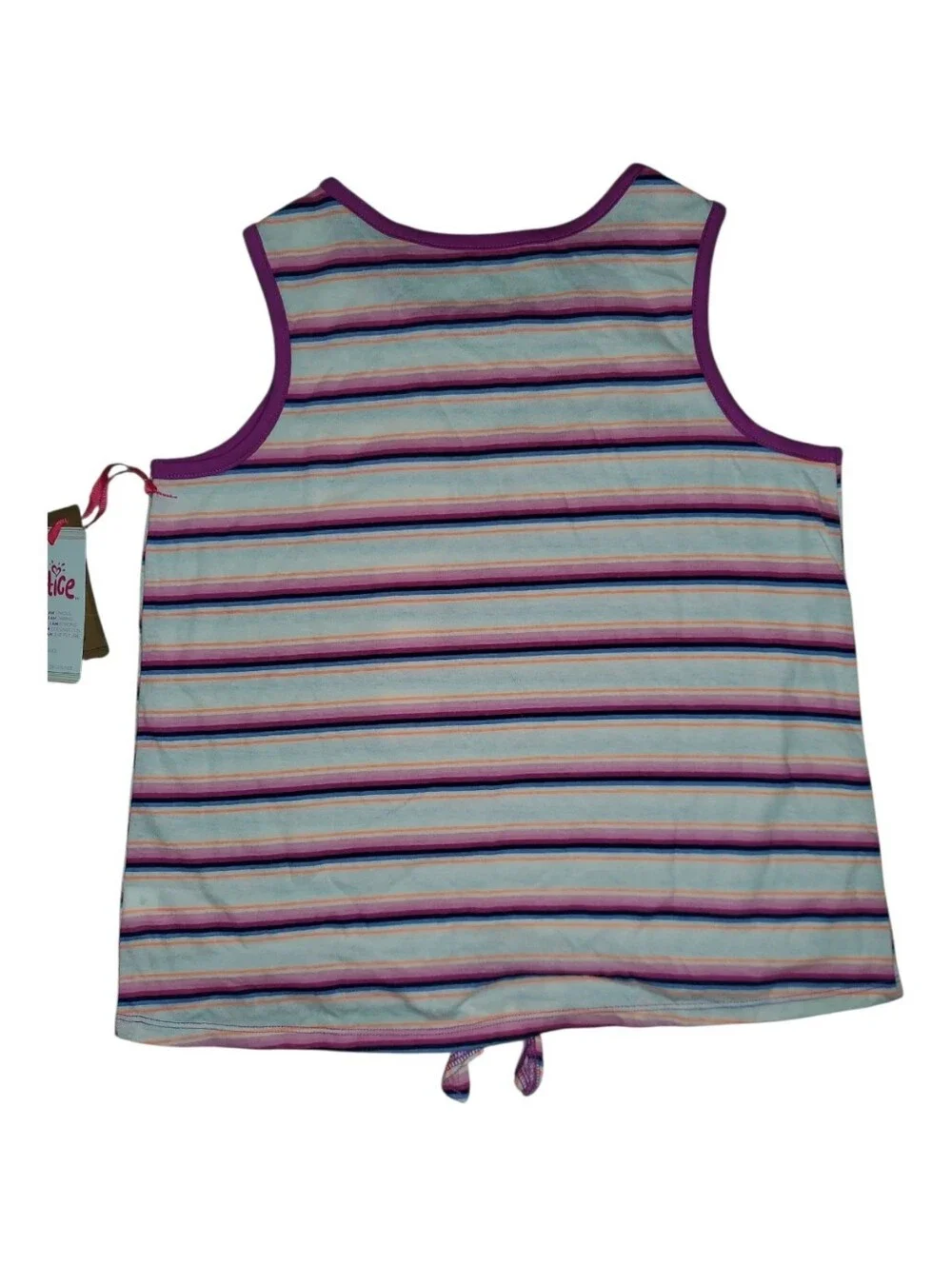 Justice Girls Graphic Tank Striped Tie-Front Tank Top Purple/Pink NWT